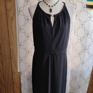 Sleeveless Black Halter Maxi Dress with Keyhole Neckline